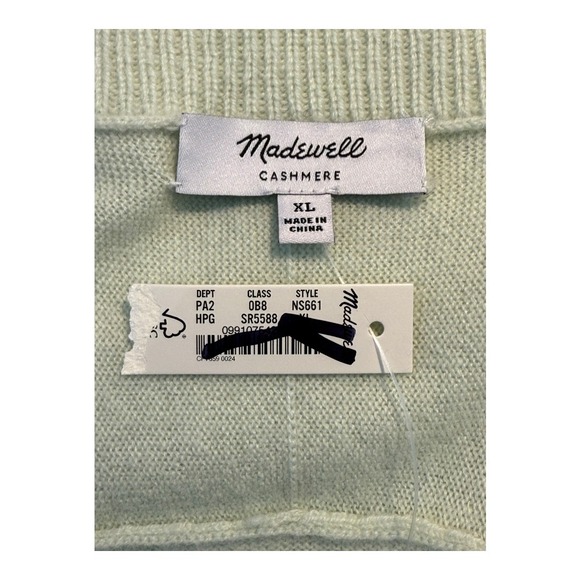 Madewell Cashmere V-Neck Sweater Heather Pale Green Soft Knit Pullover NWT - Picture 6 of 9